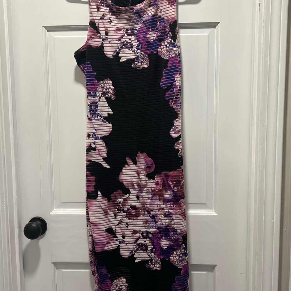 Floral Sleeveless Dress - Black and Purple